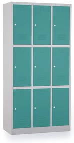 Dulap metalic - 9 cutii, 90 x 45 x 185 cm, inchidere cilindrica, verde - ral 6033