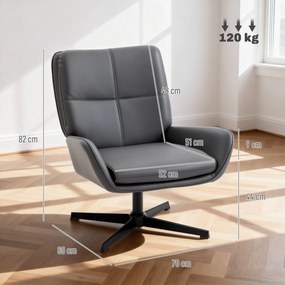 HOMCOM Fotoliu de living tapițat în PU, fotoliu de lectură cu șezut căptușit, cotiere, picioare metalice, gri | Aosom Romania