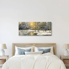 Tablou - Cabană în pădure, pictură în uei (120x50 cm)