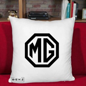 Perna Personalizata cu emblema MG, 40x40 cm, Alb Pufos, Husa Detasabila, Perna Inclusa, BEKZ®