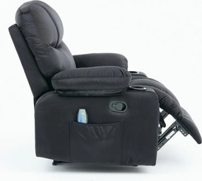 Fotoliu Masaj, Incalzire, rabatabil, sezut cu arcuri metalice, suport picioare extensibil, Catifea, Negru