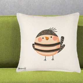 Perna Decorativa Pui Kawaii Bej-Negru Dungat, 40x40 cm, Crem Reliefat, Husa Detasabila, Perna Inclusa, BEKZ®