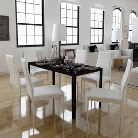 Set masa si scaune de bucatarie 7 piese alb si negru Alb si negru, 7