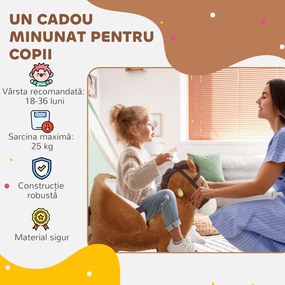 AIYAPLAY Cal Balansoar pentru Copii 18-36 Luni cu Sunete, Bază din Lemn și Centură de Siguranță, 68x33x45 cm, Maro | Aosom Romania
