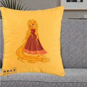 Perna Personalizata Rapunzel Par Lung Floral, 40x40 cm, Galben, Husa Detasabila, Perna Inclusa, BEKZ®