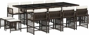 vidaXL Set mobilier de grădină, 13 piese, maro, cu perne, poliratan