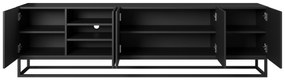 Comodă TV cu fronturi striate Asha 200 cm cu cadru metalic - negru mat