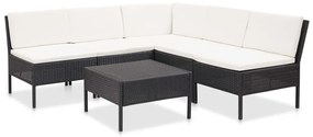 48936 vidaXL Set mobilier de grădină cu perne, 6 piese, negru, poliratan