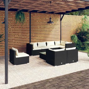 3102615 vidaXL Set mobilier de grădină cu perne, 9 piese, negru, poliratan