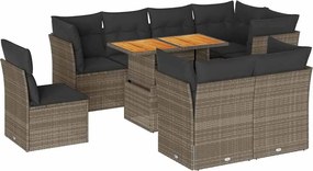 vidaXL Set canapele de grădină, 9 piese, cu perne, gri, poliratan