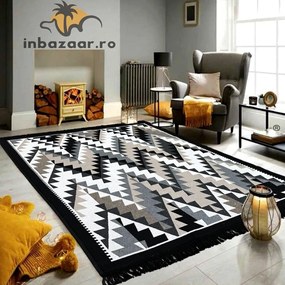 Covor rustic traditional, 2 fete, diverse marimi, Negru
