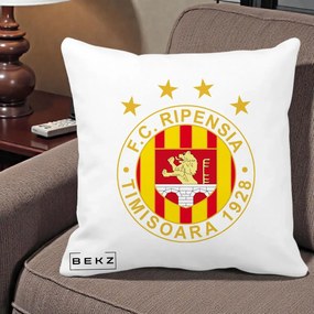 Perna Personalizata FC Ripensia Timisoara 1928, 40x40 cm, Alba Mata, Husa Detasabila, Perna Inclusa, BEKZ®