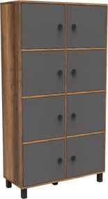 Dulap MN06-BA, nuc/gri, PAL melaminat/metal, cu 8 usi, 96x40x179 cm