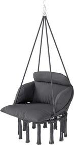 Outsunny Scaun suspendat cu pernă mare umplută hamac fotoliu suspendat cu franjuri kit de suspendare 80 x 60 x 40 cm gri închis | Aosom Romania