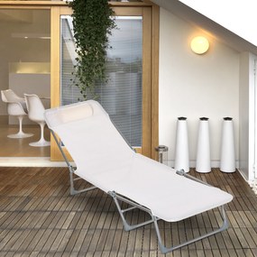 Outsunny Șezlong Pliabil cu Spătar Reglabil pe 5 Nivele și Pernă, Șezlong de Grădină cu Material Texteline, pentru Plajă, Piscină, Grădină, 182x56x28 cm, Crem | Aosom Romania