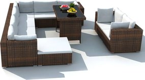 vidaXL Set mobilier de grădină cu perne, 10 piese, maro, poliratan