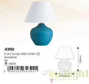 Veioza, lampa de masa din ceramica, finisaj alb/albastru, diametru 20,5cm, Molly 4392 RX
