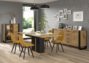 Masă de sufragerie Nulakka I (Stejar artisan + mat Negru) (pentru 6  până la 8 persoane). 1124855