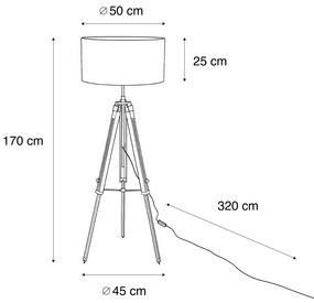 Lampă de podea cu trepied din alamă cu abajur din catifea verde 50 cm - Cortin