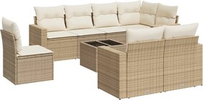 vidaXL Set canapele de grădină, 9 piese, cu perne, bej, poliratan