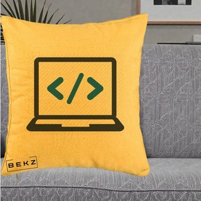 Perna Personalizata Laptop Cod HTML, 40x40 cm, Galben, Husa Detasabila, Perna Inclusa, BEKZ®