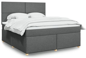 vidaXL Pat box spring cu saltea, gri închis, 180x200 cm, textil