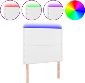 vidaXL Tăblie de pat cu LED, alb, 100x5x118/128 cm, piele ecologică