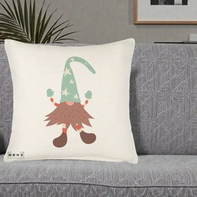 Perna Decorativa Pitic Gnom Nordic cu Cadou Menta, 40x40 cm, Crem Reliefat, Husa Detasabila, Perna Inclusa, BEKZ®