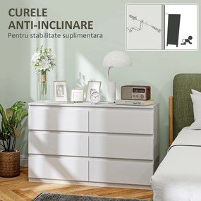 HOMCOM Comodă cu 6 Sertare și Picioare Antiderapante din Lemn, 120x39x75 cm, Alb | Aosom Romania