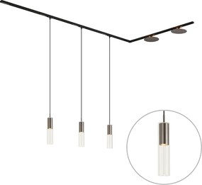 Modern railsysteem zwart met 3 hanglampen en 2 plafondlampen gunmetal 1-fase - Iconic Lloyd Pulley