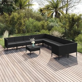 3094497 vidaXL Set mobilier de grădină cu perne, 11 piese, negru, poliratan