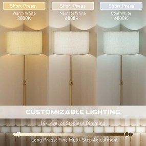 HOMCOM Lampă de Podea cu Telecomandă și Luminozitate Reglabilă 3000K-6000K, Abajur din Material Textil, Auriu | Aosom Romania