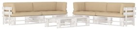 vidaXL Set mobilier din paleți cu perne, 6 piese, alb, lemn pin tratat