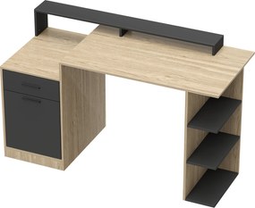 HOMCOM Masă pentru calculator cu spațiu de depozitare și rafturi, birou modern pentru birou și cameră de lucru, 140 cm, stejar | Aosom Romania