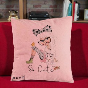 Perna Decorativa So Cute Fata Fashion, 40x40 cm, Roz, Husa Detasabila, Perna Inclusa, BEKZ®