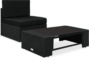 vidaXL Set mobilier de grădină, 2 piese, negru, poliratan