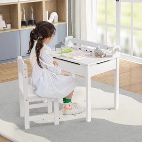 Măsuță pentru copii cu scaun și blat rabatabil, alb