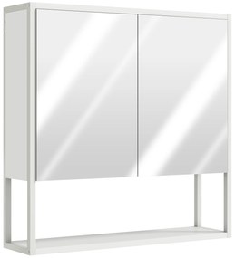 HOMCOM Dulap de Baie de Perete cu Oglindă, Dulap cu Raft Reglabil și Raft Deschis, 60x16x60 cm, Alb | Aosom Romania