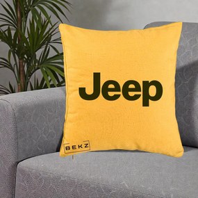Perna Personalizata cu emblema Jeep, 40x40 cm, Galben, Husa Detasabila, Perna Inclusa, BEKZ®