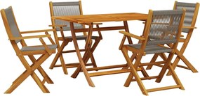 vidaXL Set mobilier de grădină 5 piese polipropilenă gri/lemn masiv