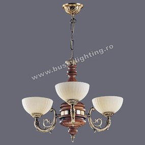 Lustra Luna cu 3 Brate, Rustic, Bronz Antic, Lemn, Abajur Crem - Bussy Lighting 2011-62-03