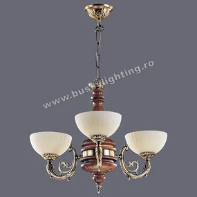 Lustra Luna cu 3 Brate, Rustic, Bronz Antic, Lemn, Abajur Crem - Bussy Lighting 2011-62-03