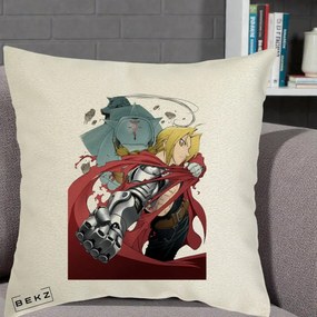 Perna Personalizata Fullmetal Alchemist Brotherhood Edward si Al Poster, 40x40 cm, Ecru, Husa Detasabila, Perna Inclusa, BEKZ®