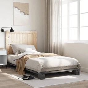 3281545 vidaXL Cadru de pat cu tăblie, gri, 100x200 cm, lemn masiv de pin