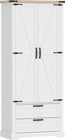 HOMCOM Bufet înalt pentru bucătărie, dulap de bucătărie cu 2 uși, 2 sertare, rafturi reglabile, stil rustic, 76x40x180cm, alb | Aosom Romania