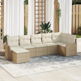 vidaXL Set de canapele pentru grădină cu pernă 7 pcs Bej Rattan poli