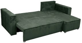 Canapea colt extensibila SMART COSARO verde inchis, cu colt bilateral + 2 perne CADOU