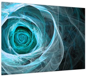 Tablou pe sticlă - Abstract trandafir albastru cu fundal negru (70x50 cm)