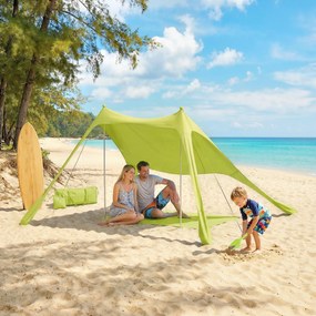 Outsunny Cort de plajă pliabil cu saltea UPF50+, stâlpi din aluminiu, lopată, țăruși și geantă de transport verde | Aosom Romania