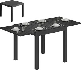 Outsunny Masă de Sufragerie Exterioară Extensibilă 80/160 cm pentru 4-6 Persoane din Aluminiu cu Blat cu Lamele Efect Lemn Negru | Aosom Romania